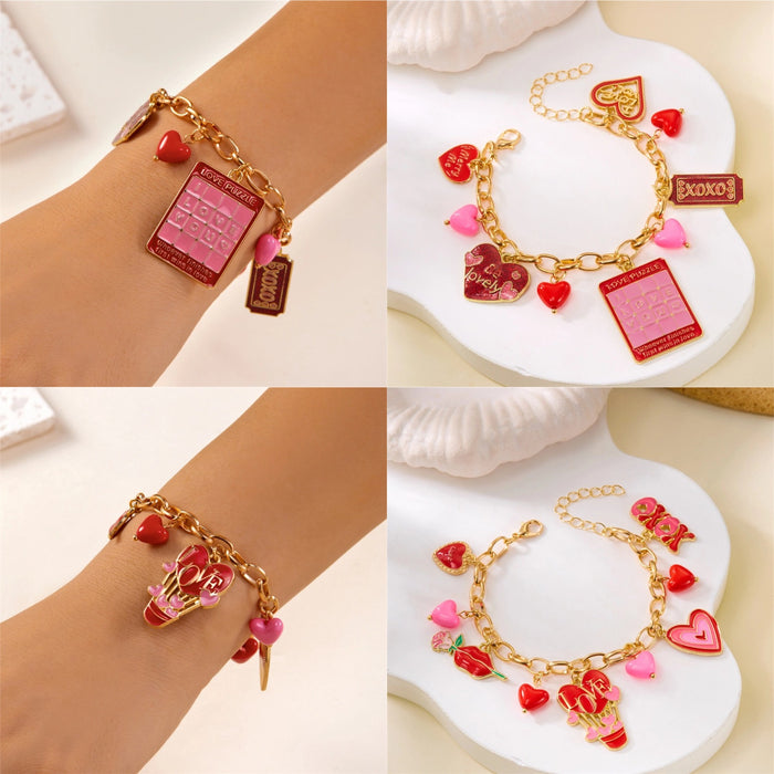 Wholesale Valentine' s Day multi-charm pink bracelet