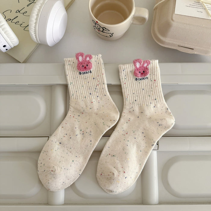 Wholesale New Socks Children's Cartoon Love Rabbit Dot Yarn Women's Middle Tube Cotton Socks