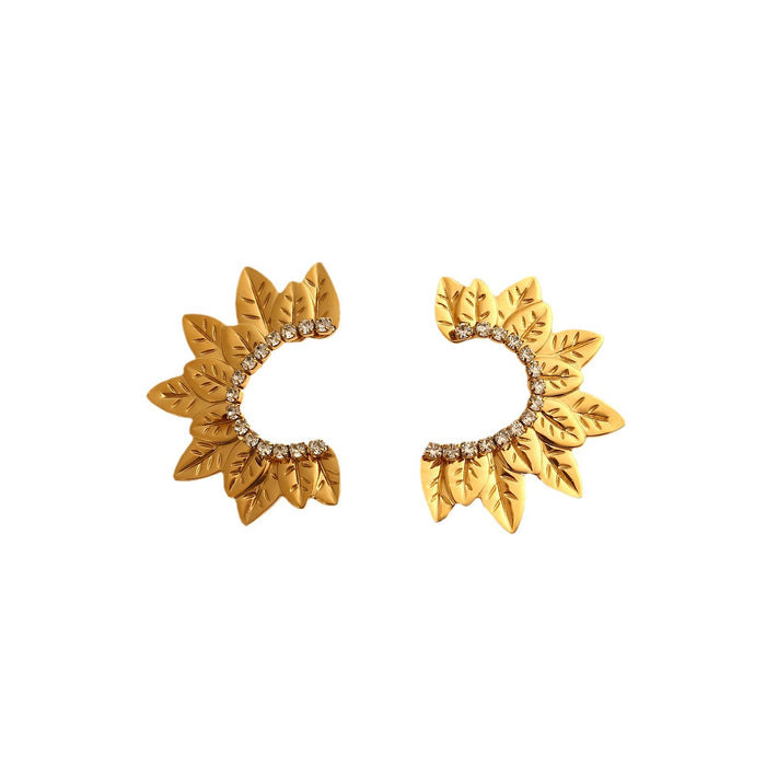 Wholesale Design stainless steel zircon earrings with a light luxury and high-end feel. Leaf earrings with color preservation wholesale