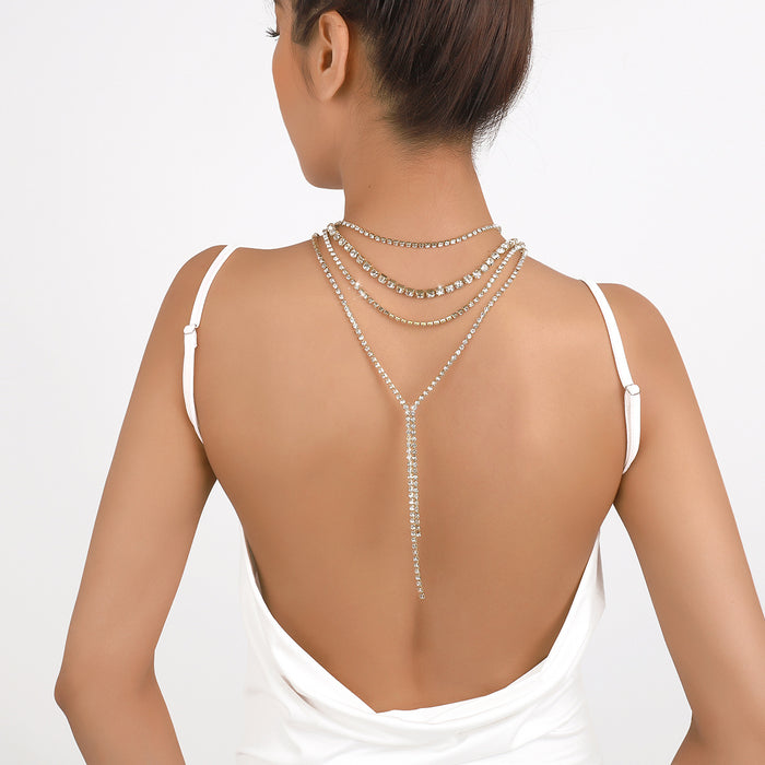 Wholesale Fashion rhinestone necklace multi-layer tassel necklace back ornaments