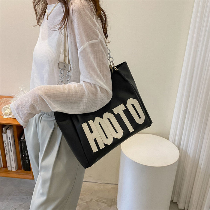 Wholesale Minimalist Shoulder Bag Trendy Color Contrasting Letter Chain Bag Large Capacity Fashionable Commuter Outdoor Tote Bag