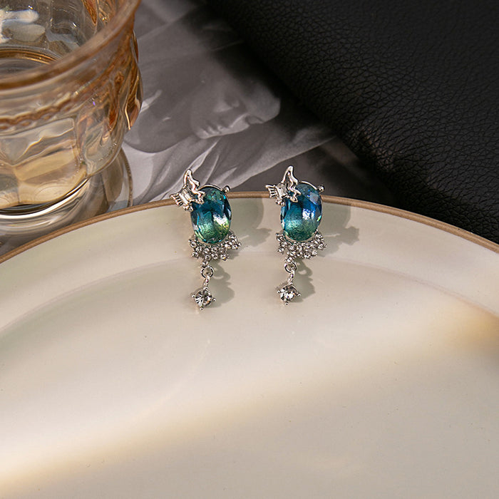 Wholesale Silver needle sweet pink heart earrings simple micro-inlaid zircon pearl earrings bow earrings