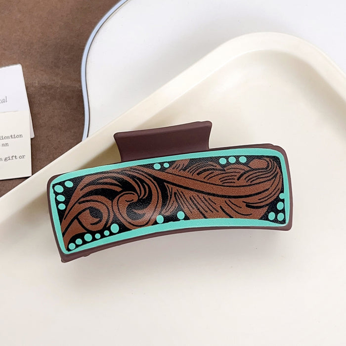 Wholesale Western Cowboy Style Retro Playing Card Hair Accessories Hairpin Leather Printed Shark Clip Grabber