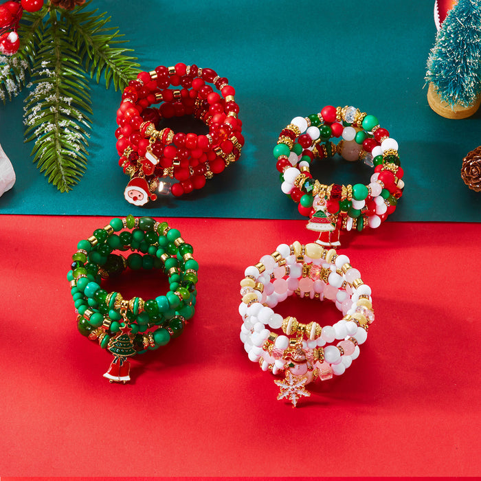 Wholesale Christmas colorful beads and diamond snowflake Christmas tree elastic bead bracelet Christmas set