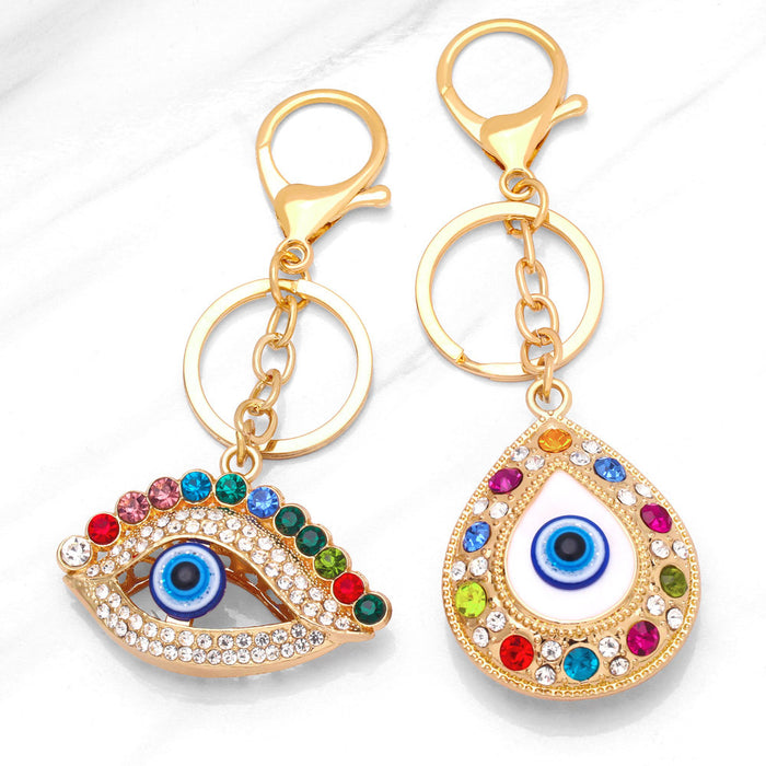 Wholesale Colorful Rhinestone Devil Eye Metal Keychain JDC-KC-AS005