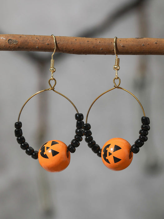 Wholesale Halloween Pumpkin Spider Wooden Earrings JDC-ES-JunJie002