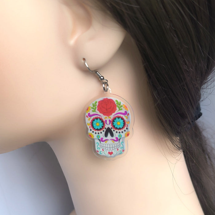 Wholesale Transparent Acrylic Printing Halloween Skull Earrings JDC-ES-Dagou003