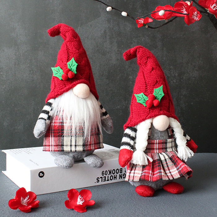 Wholesale Cute Braid Faceless Doll Plaid Hooded Forest Old Man Doll Home Stuffed Desktop Ornament