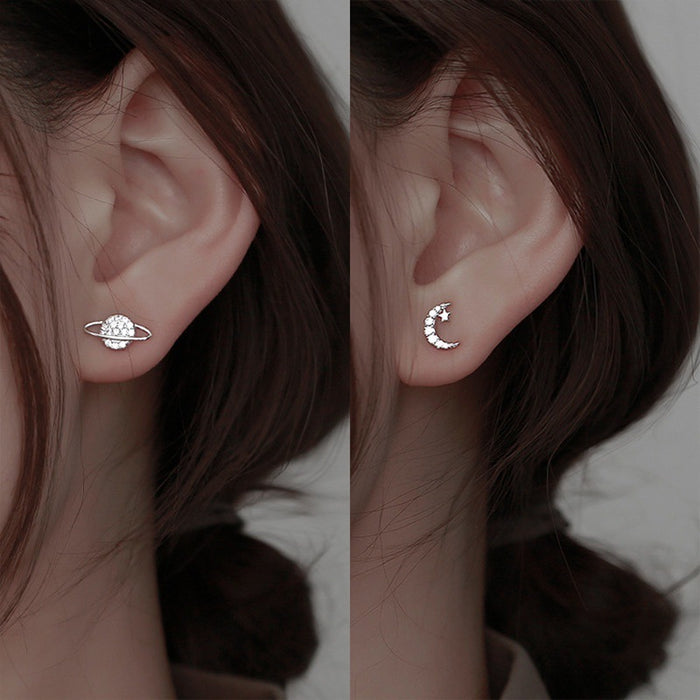 Wholesale Asymmetric zircon earrings with niche design, temperament, personality, exquisite earrings