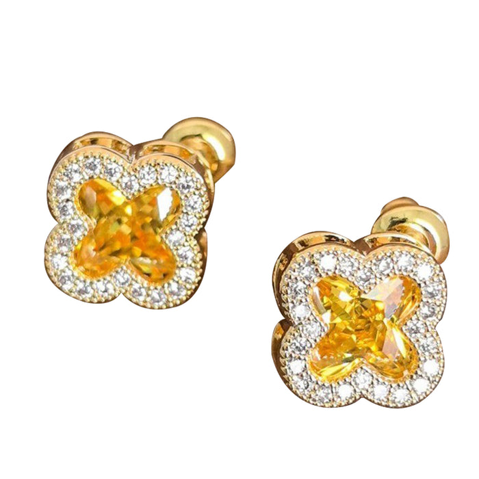 Wholesale Copper Inlaid Zircon Four-leaf Clover Ear Clip JDC-ES-HanJie002