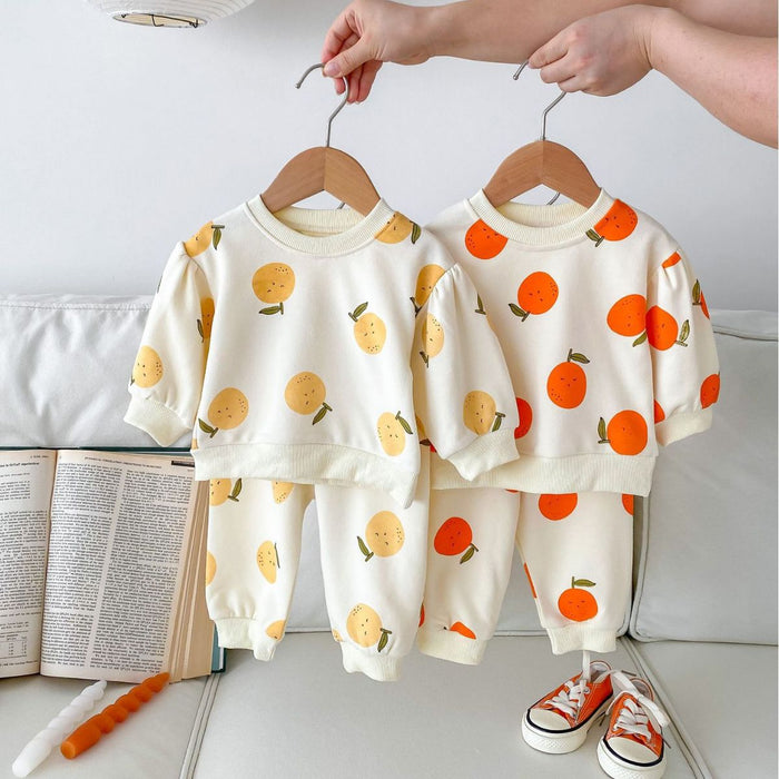 Wholesale Orange Fruit Sweatshirt Long Sleeve Pants Children's Suit JDC-CTS-WeiNiS007