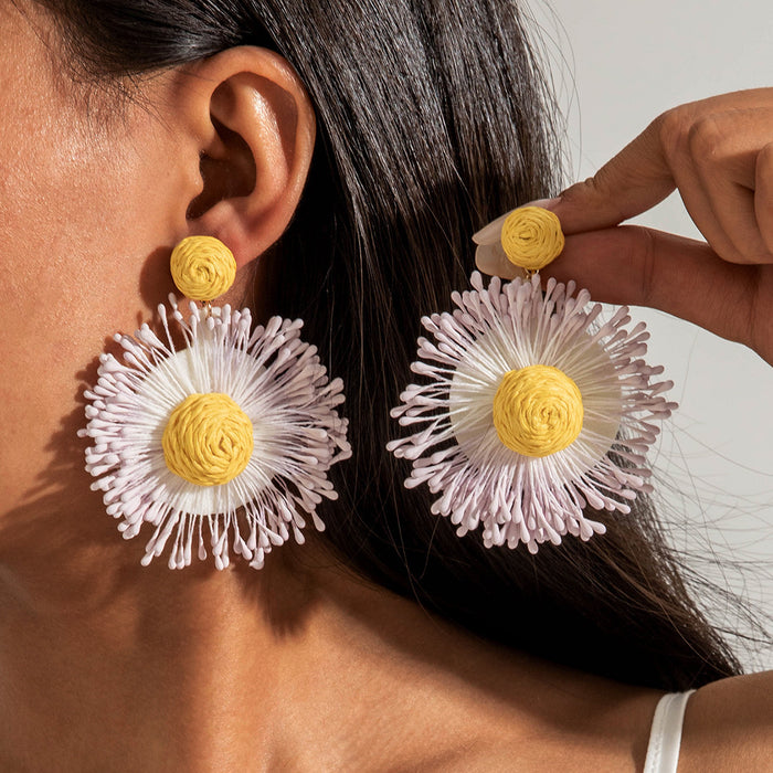 Wholesale Raffia Flower Earrings Summer Beach Style Fashion Accessory MOQ≥2