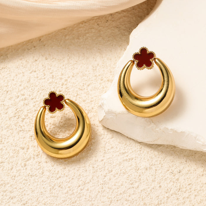 Wholesale Five-leaf clover earrings geometric stainless steel metal oval earrings