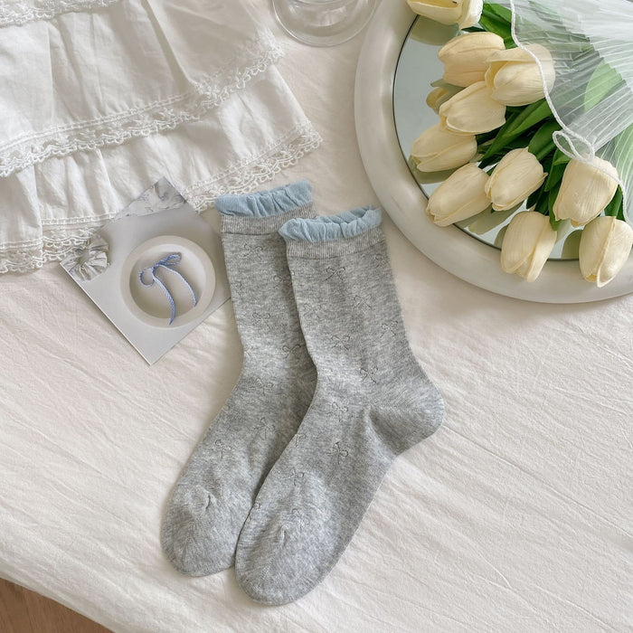 Wholesale Bow shaped mid tube socks, thin mesh, breathable, sweat absorbing, pile socks, long socks
