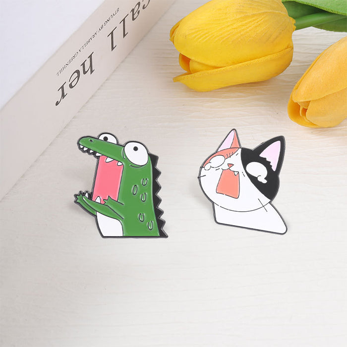 Wholesale Zinc Alloy Enamel Funny Cartoon Animal Brooch Pin Screaming Crocodile Cat Badge
