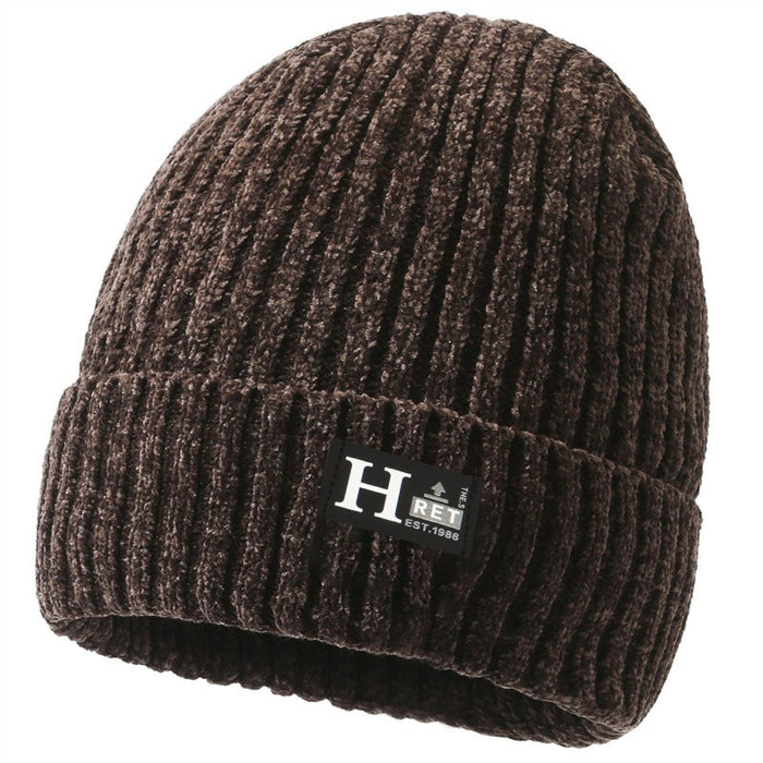 Wholesale Men's Hat Chenille Solid Color Knitted Jacquard Plus Velvet JDC-FH-DG022