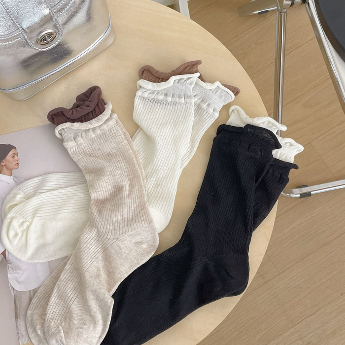 Wholesale Minimally spliced fake two-piece stacked socks thin design with double screw mouth transparent middle tube