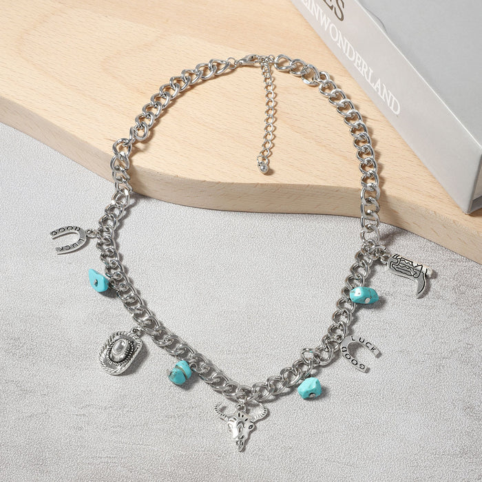 Wholesale Turquoise Tau Boots Bottle Alloy Pendant Necklace