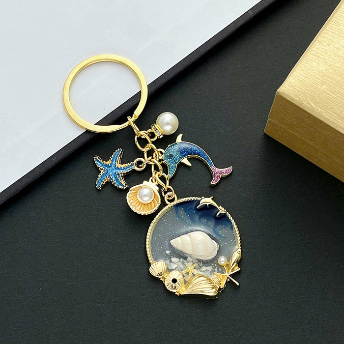 Wholesale Starfish Pearl Dolphin Zinc Alloy Keychain JDC-KC-LuNeng015