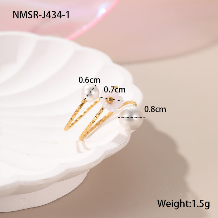 Wholesale Delicate floral pearl stainless steel open ring