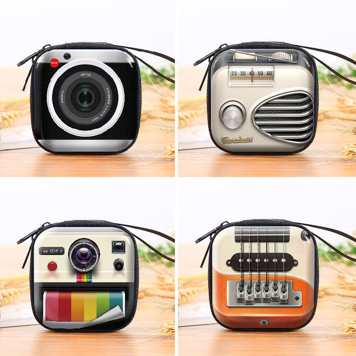 Wholesale Cartoon camera game machine tinplate square coin purse zipper headset storage bag exquisite coin storage box