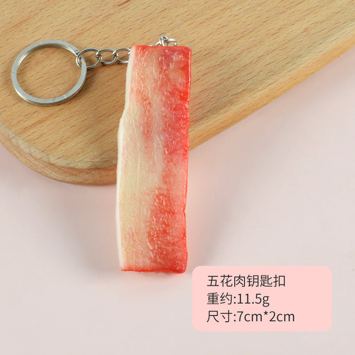Wholesale PVC Simulated Tomahawk Steak Keychain Realistic Faux Meat Bag Charm Decorative Accessory MOQ≥5