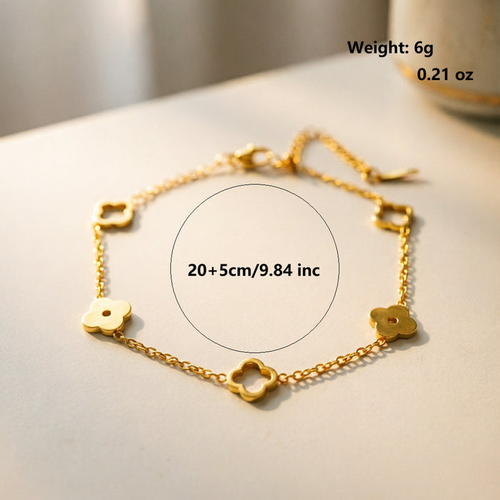 Wholesale Electroplated Stainless Steel Lucky Four Leaf Clover Hollow Bracelet Chic Fashion Accessory Gift For Women