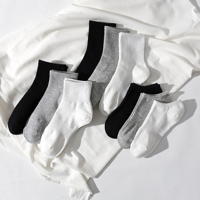 Wholesale Mid length solid color cotton socks versatile basketball sports shallow mouth design short socks