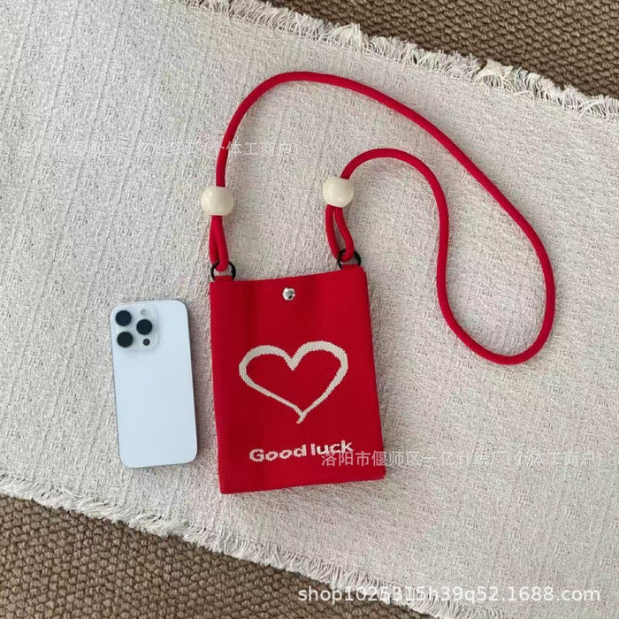 Wholesale Knitted Crossbody Bag with Rope and Beads Cute Phone Purse MOQ≥3