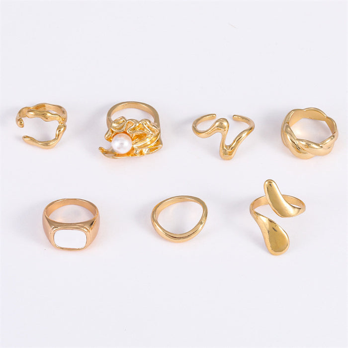 Wholesale Combination 7-Piece/Set Ring Fashion Versatile Asymmetrical Geometric Cross Ring
