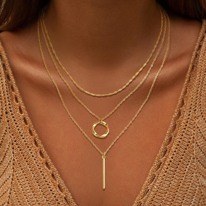 Wholesale Women' s multi-layer circle long stick necklace new arrival personalized stacking autumn and winter three-layer necklace set