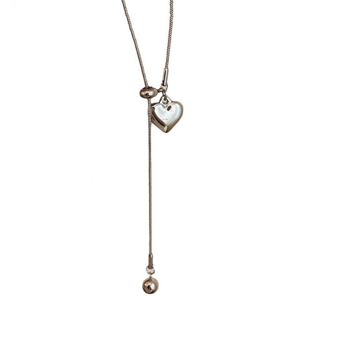 Wholesale  Titanium Steel Color-free Simple Love Ball Tassel Long Pull Necklace Women's All-match