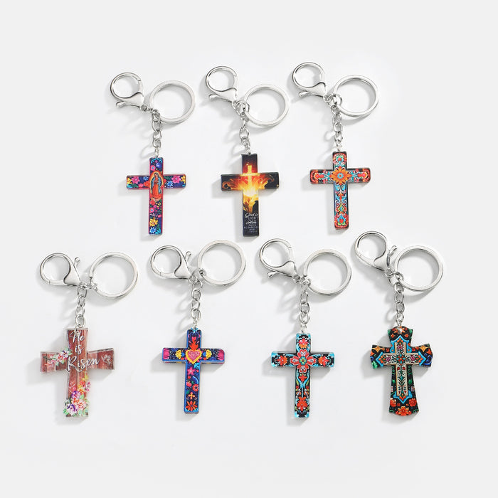 Wholesale Acrylic Cross Keychain JDC-KC-HuiWen017