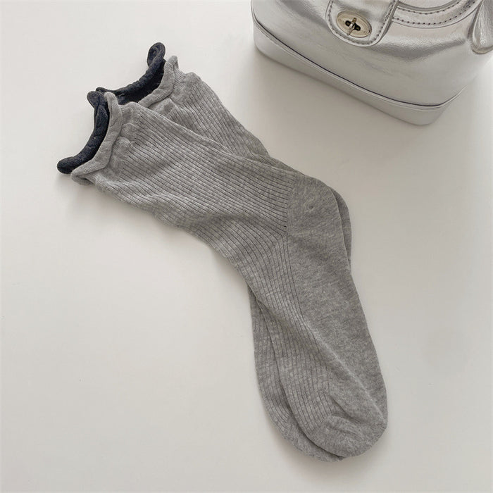 Wholesale Minimally spliced fake two-piece stacked socks thin design with double screw mouth transparent middle tube