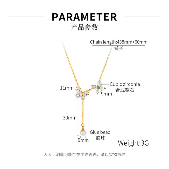 Wholesale Stainless steel necklace, fashionable and versatile for commuting, butterfly pearl, titanium steel lock chain