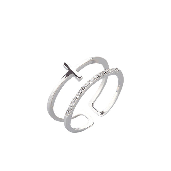 Wholesale silver opening copper ring cross double opening adjustable ring