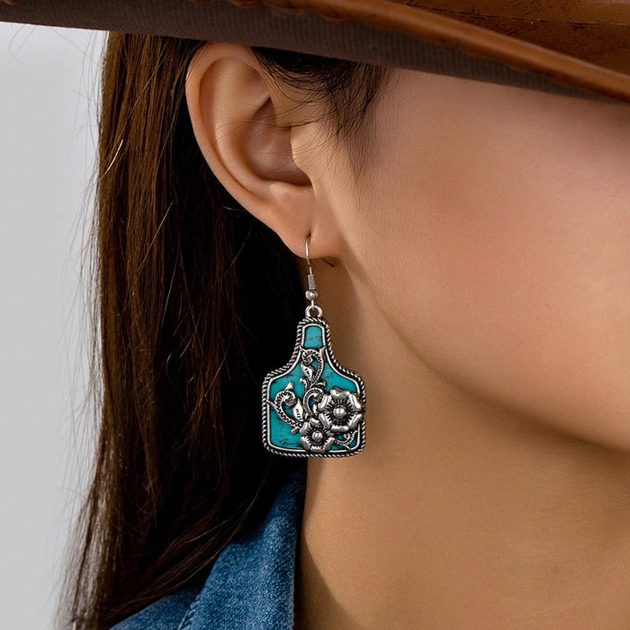 Wholesale Western style vintage pinto highland cattle desert sunset pattern pendant earrings