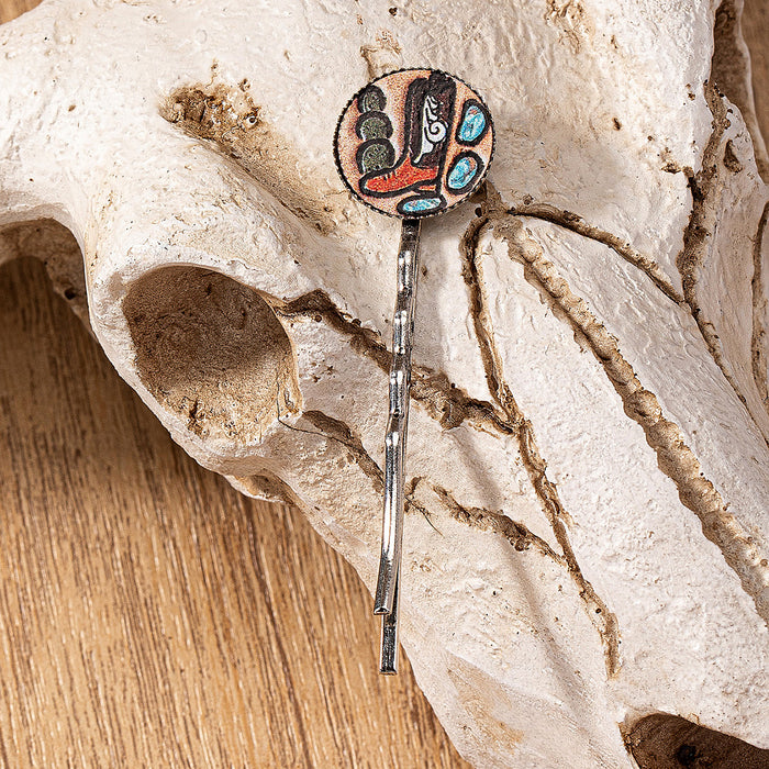 Wholesale western style cow head sunflower pattern printing hairpin