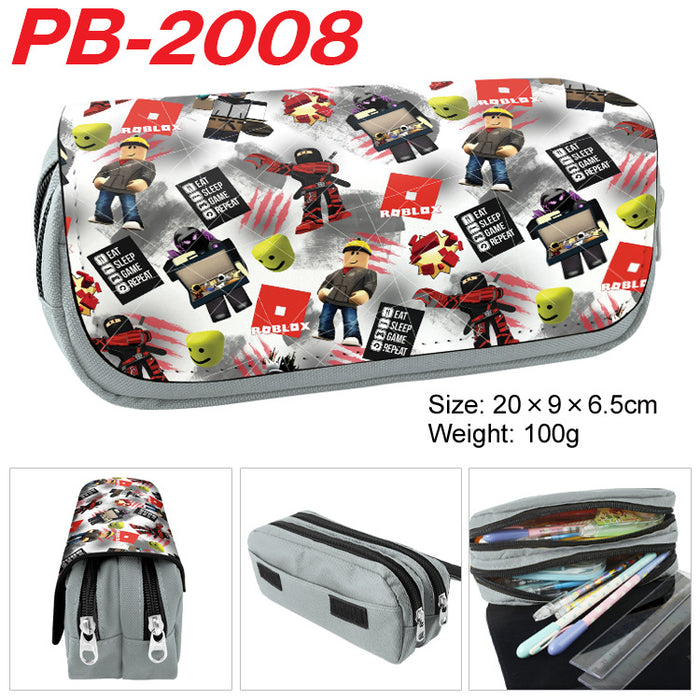 Wholesale Cartoon Game Themed Canvas Pencil Case Double Layer Zipper Large Capacity Student Stationery