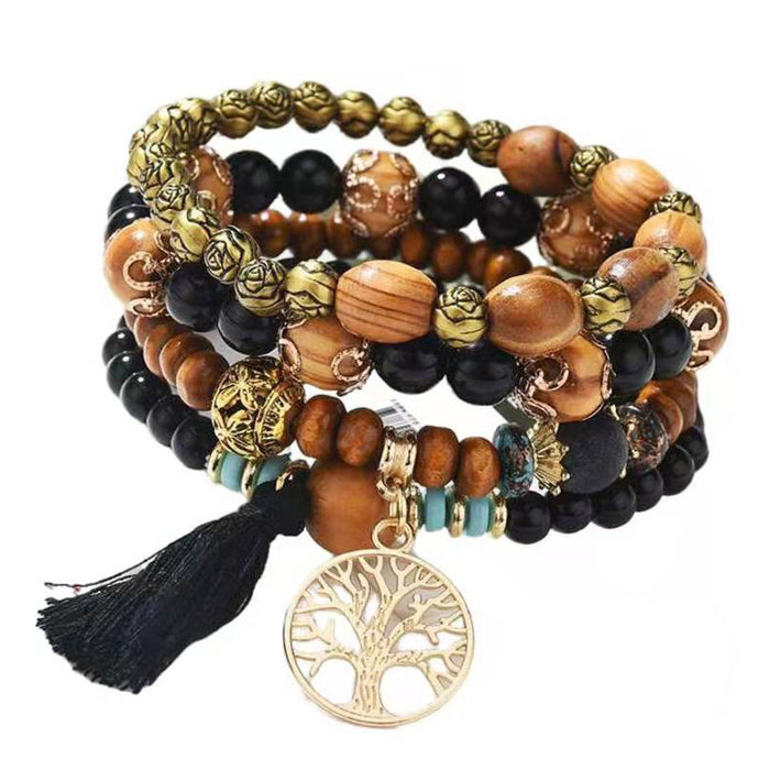 Wholesale Creative Tassel Multi-layer Wooden Bead Ethnic Style Wristband JDC-BT-NHong003