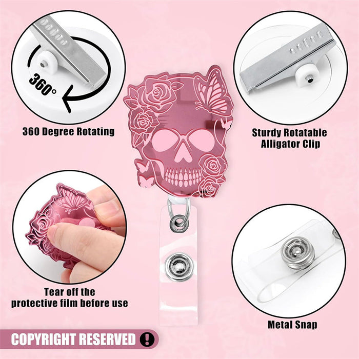 Wholesale Acrylic Pink Skull Retractable Name Tag ID Buckle JDC-KC-XinH012