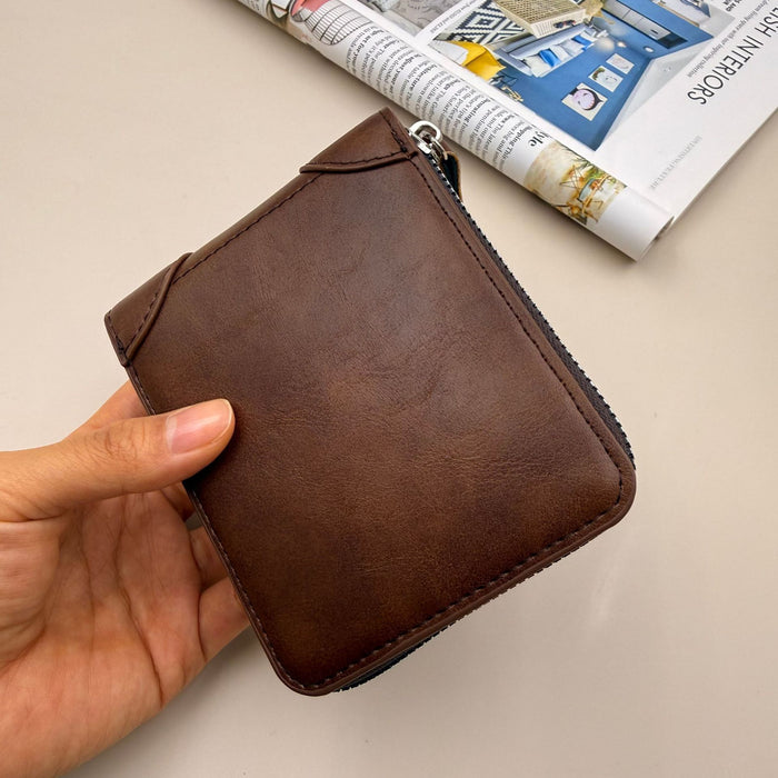 Wholesale Retro Business Men' s Wallet - Oil Wax PU Multi-Card Zipper Black - Boutique Resale
