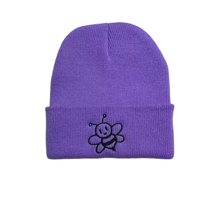 Wholesale Children' s embroidered bee knitted acrylic wool hat cute all-match warm earmuffs