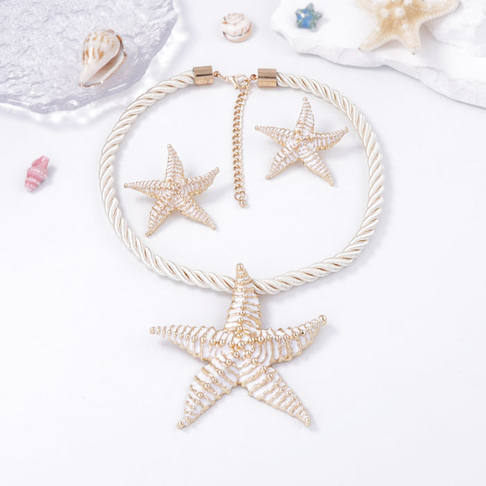 Wholesale Marine Leisure Holiday Style Alloy Unique Starfish Necklace Earrings Jewelry