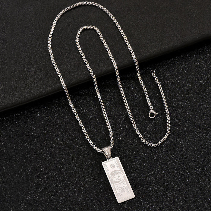 Wholesale Yellow dollar sign hip-hop style men' s stainless steel necklace