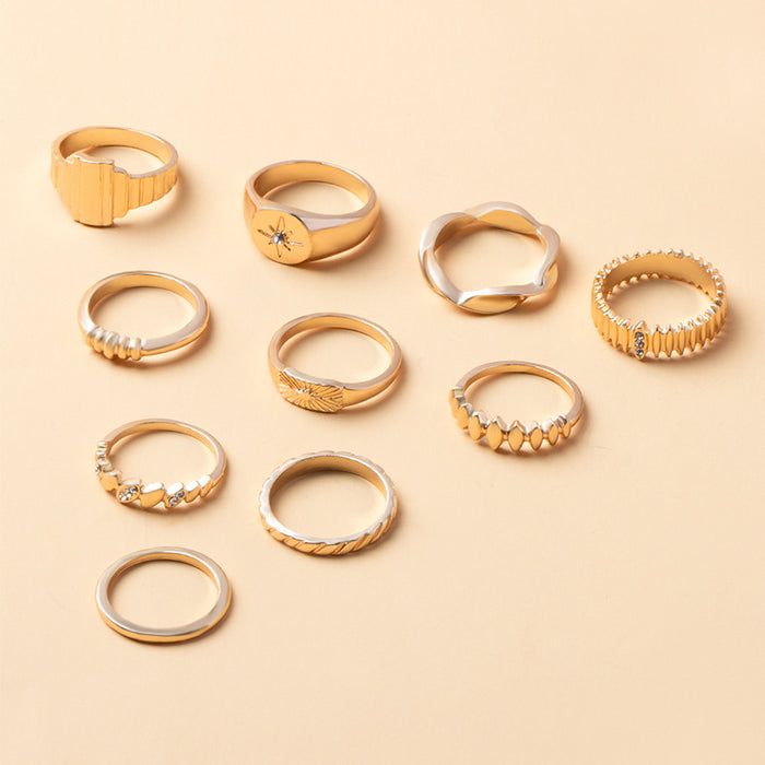 Wholesale New Joint Ring Set with Octagonal Star and Diamond Set of 10 Pieces