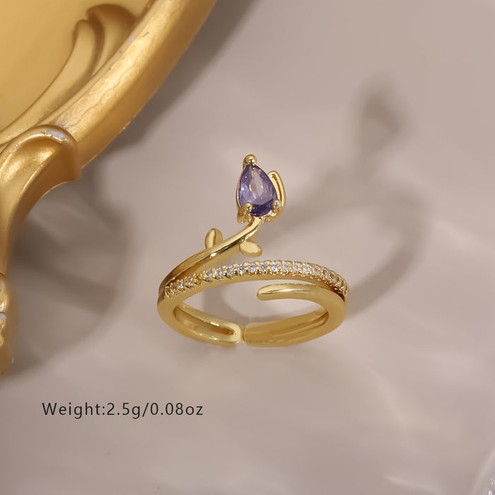 Wholesale Copper Gold-Plated Adjustable Ring with Flower Design - Fashion Jewelry Accessory