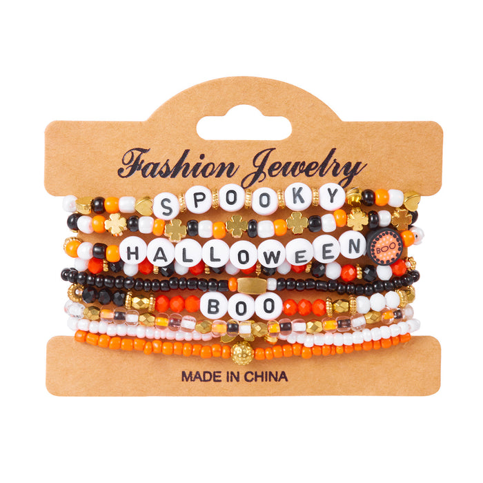 Wholesale All-match mixed color rice bead hand-dressed  pumpkin ghost bat soft ceramic crystal bracelet stacking set