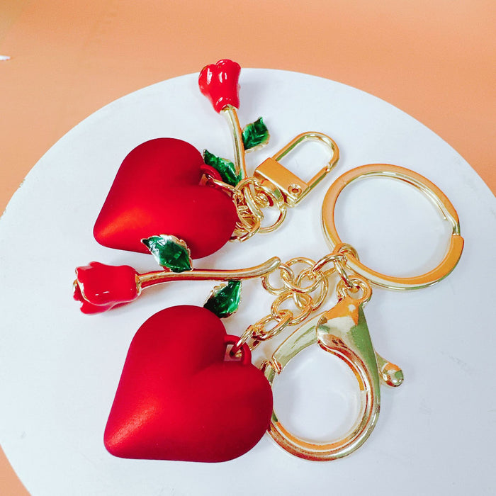 Wholesale Cute Simple Red Rose Heart Zinc Alloy Keychain JDC-KC-ZhanLun004