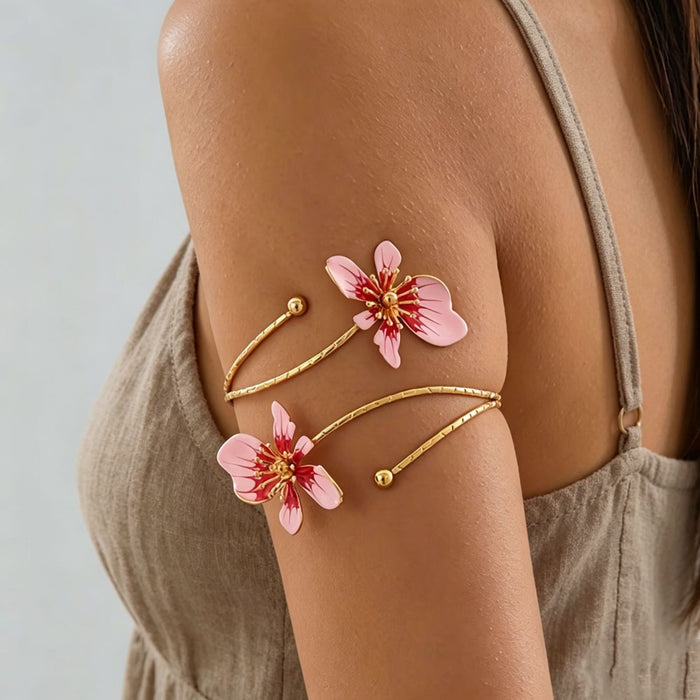 Wholesale Floral Open Cuff Bracelet Trendy Adjustable Arm Jewelry